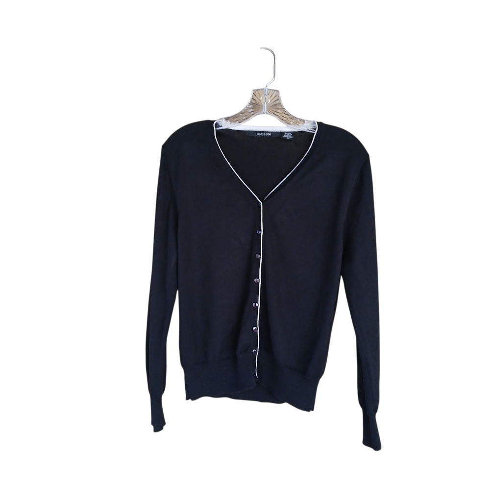Bella Colori Black & White V Neck Silk & Cotton Cardigan Medium